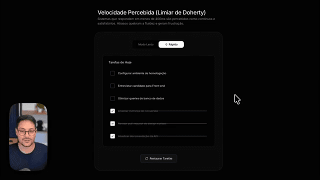 A lista de tarefas no modo rápido: a tarefa aparece feita assim que se toca nela.